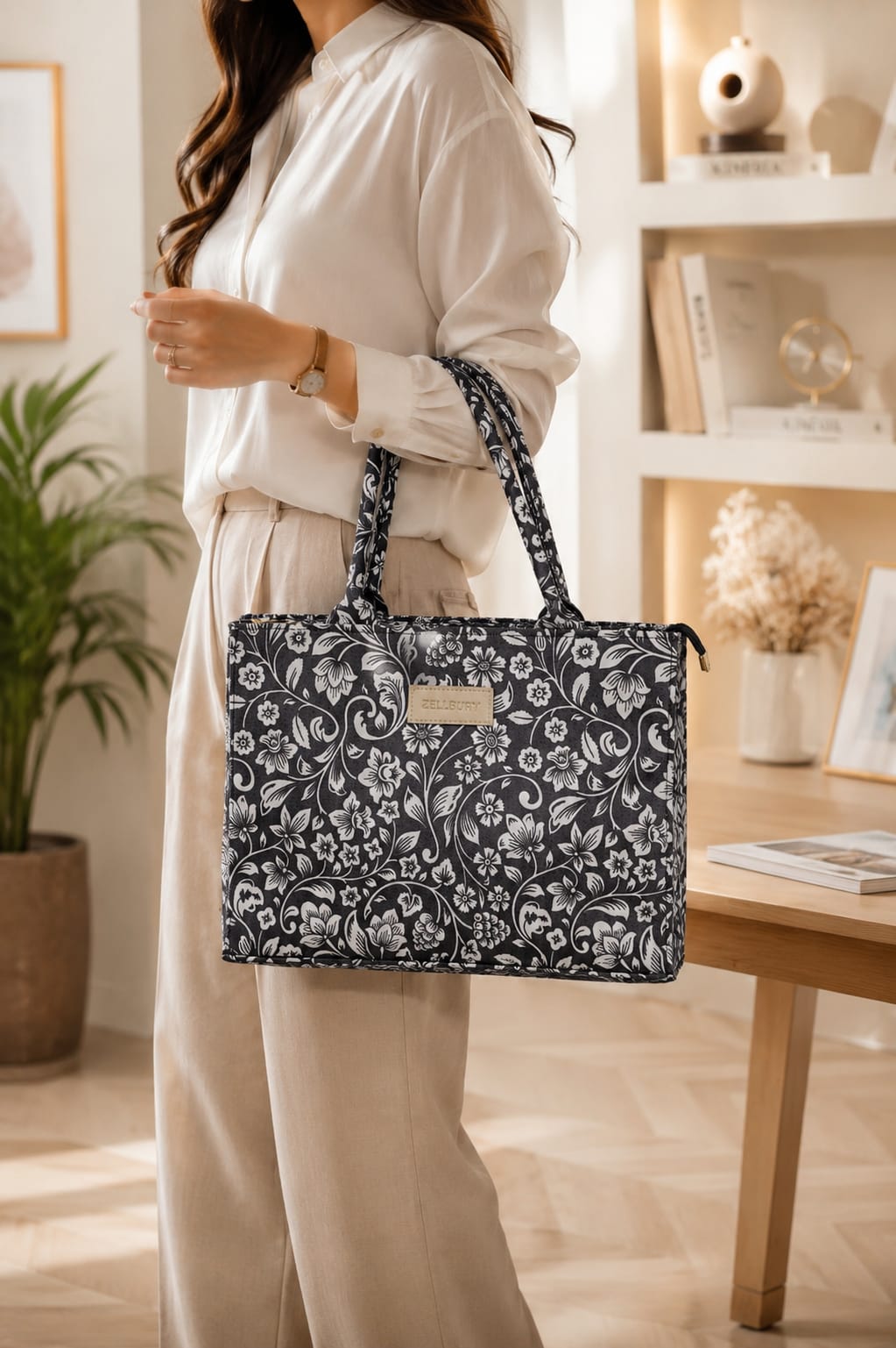 Zellbury Botanical Bloom Printed Tote Bag