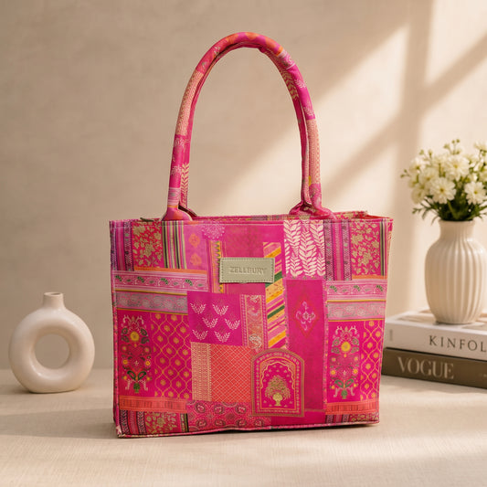 Zellbury Women’s Artisanal Printed Structured Shoulder Tote Handbag