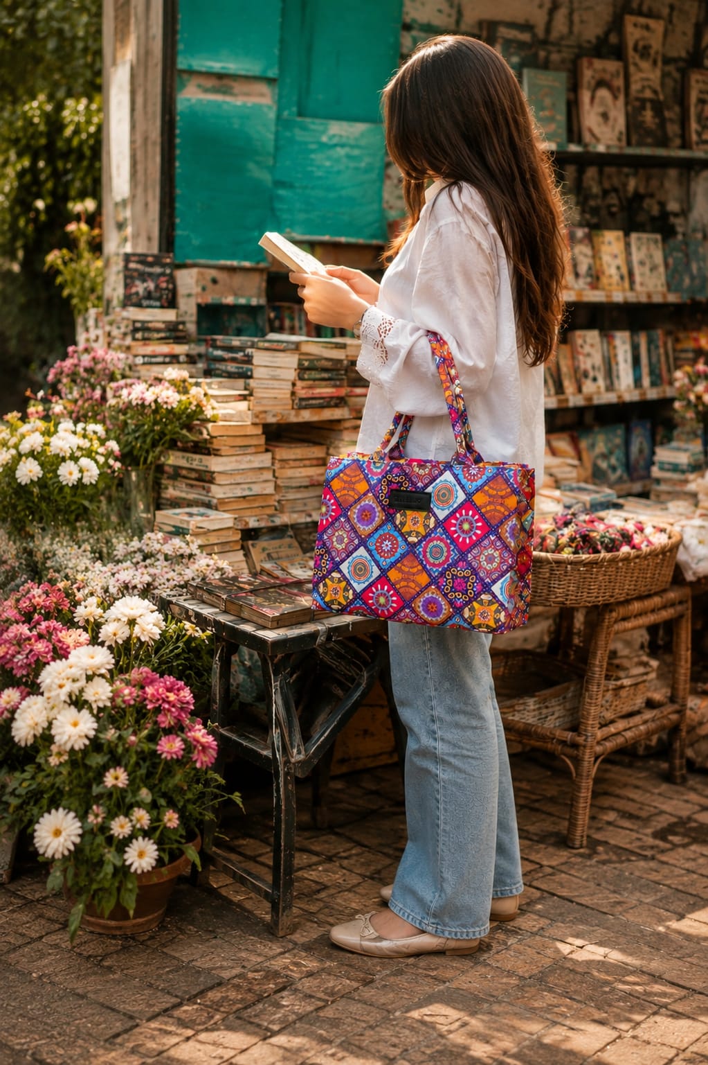 Zellbury Botanical Bloom Printed Tote Bag